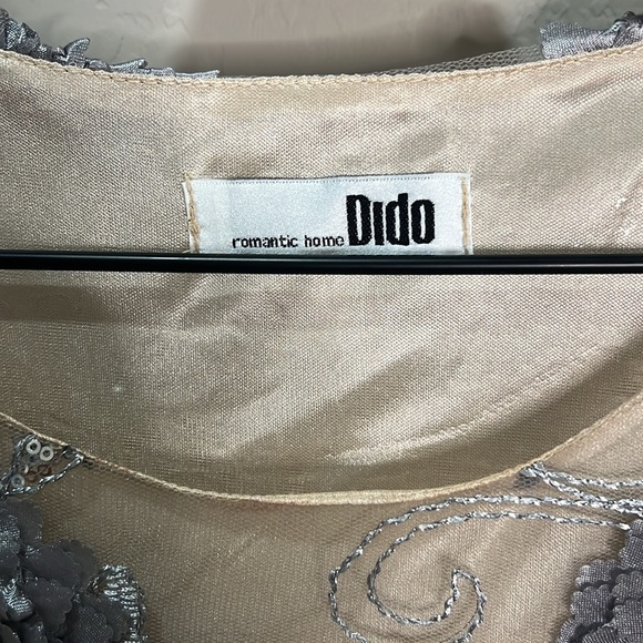 Embroidered Dress Mini Gown Beige Silver Tulle Formal Dance Homecoming Hoco - Picture 4 of 12